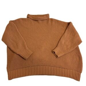 Aerie Sweater Womens Medium Orange Oversized Turtleneck Chunky Ribbed Slouchy‎